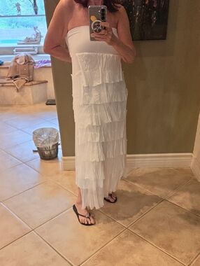 Strapless White Tiered Ruffle Maxi Dress-The "Boho-Chic" Vibe